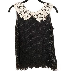 Anthropologie Eloise Black Lace Pan Collar Top